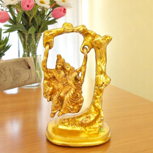 Brass Radha Krishna Jhula Statue | Traditional and Divine Home Decoration Piece | Brass Radha Krishna Jhula Idol ( Yellow, 7 inch)