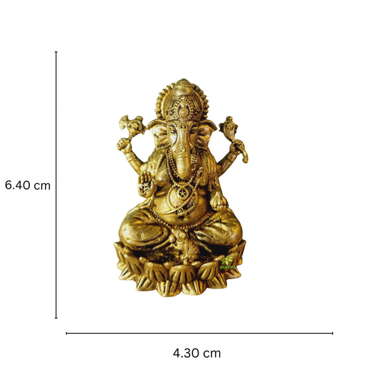 Intricately Designed Brass Ganesh Statue| Symbol of Wisdom and Prosperity Made By Aakrati (Yellow, 2.5 Inch)