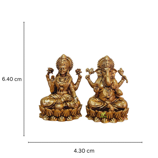 Aakrati Brass Laxmi Ganesh Pair| Exquisite Hindu Deity Sculptures (Yellow, 2.5 Inch)