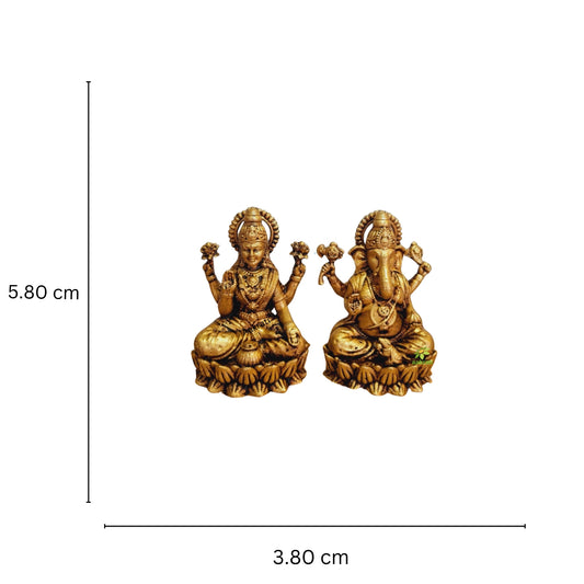 Brass Lakshmi Ganesh Pair| Elegant Deity Sculptures By Aakrati (Yellow, 2.3 Inch)