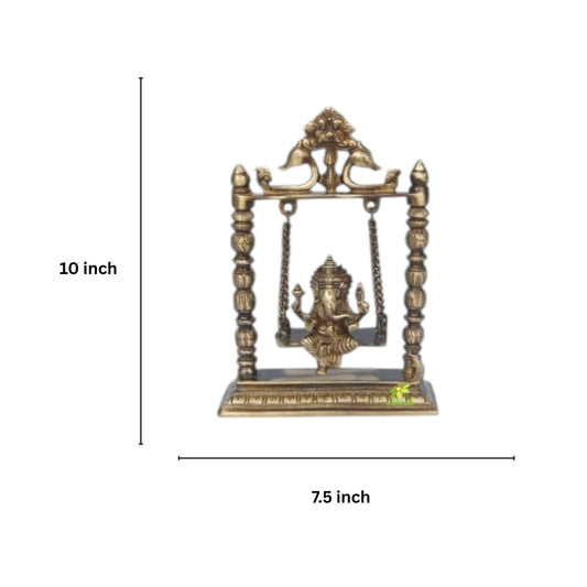 Brass Ganesha on Jhula Showpiece | Perfect Spiritual Accent for Your Home or Temple | Handcrafted Brass Ganesha on Jhula ( Yellow, 10 inch)