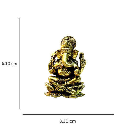 Brass Statue of Lord Ganesh| Made in Brass By Aakrati| Home Décor (Yellow, 2 Inch)