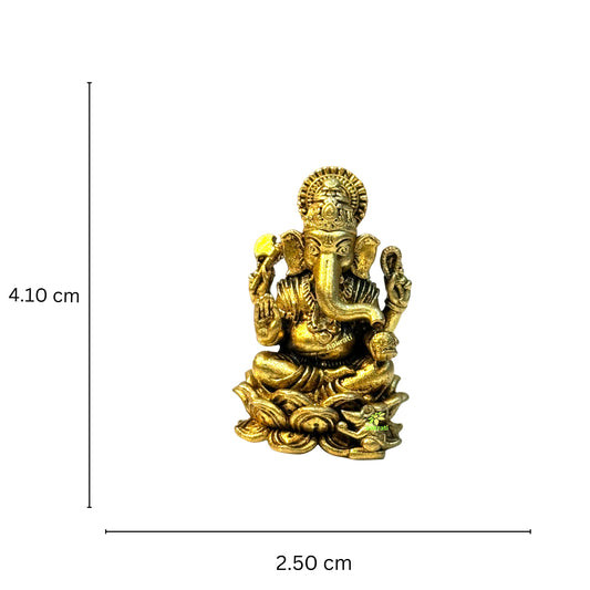 Brass Ganesh Sculpture| Lord Ganesh Idol Made By Aakrati| Decorative Items (Yellow, 1.6 Inch)