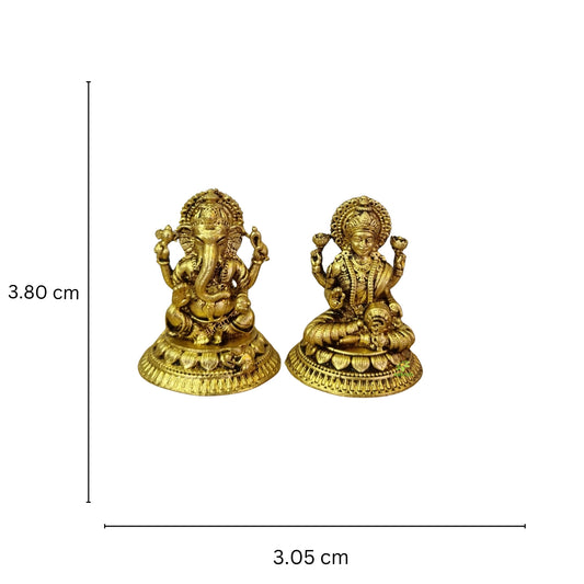 Aakrati Brass Statues of Laxmi Ganesh| Laxmi Ganesh Idol| Home Improvement Items (Yellow, 1.5 Inch)