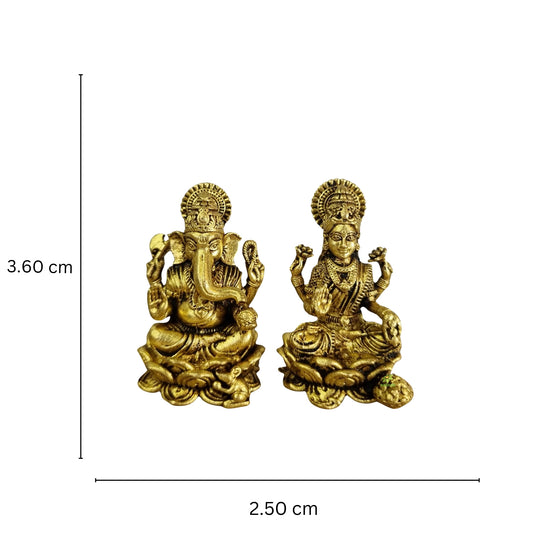 Brass laxmi Ganesh Idol| Laxmi Ganesh Made By Aakrati| Home Décor (Yellow, 1.4 Inch)