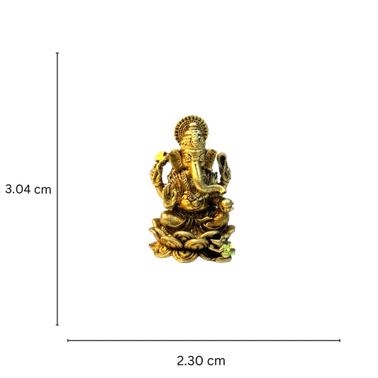 Ganesh Ji Statue of Brass| Lord Ganesh Idol Made By Aakrati| Home Improvement Items (Yellow, 1 Inch)