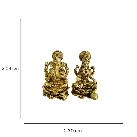 Aakrati Laxmi Ganesh Statue| Made in Brass| Temple Décor| Puja Items (Yellow, 1 Inch)