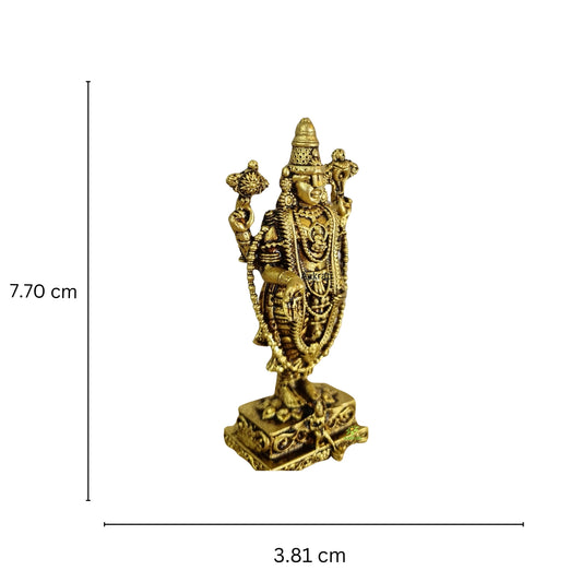 Aakrati Brass Statue of Balaji| Tirupati Balaji Idol| Temple Décor (Yellow, 3 Inch)