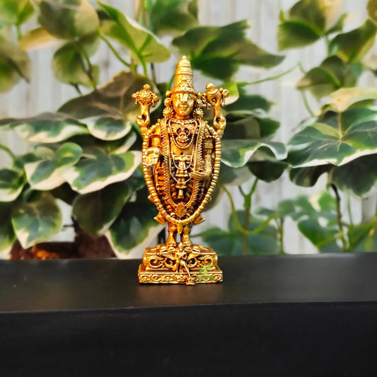 Aakrati Brass Statue of Balaji| Tirupati Balaji Idol| Temple Décor (Yellow, 3 Inch) Aakrati
