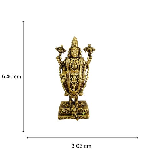 Tirupati Balaji Idol Made in Brass By Aakrati| Lord Balaji Sculpture (Yellow, 2.5 Inch)