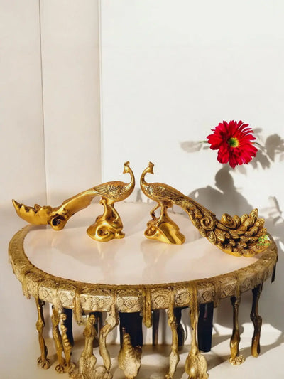 Brass Peacock Set for Table Decoration Handcrafted Statue Aakrati