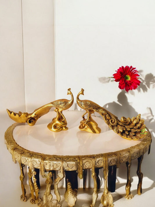 Brass Peacock Set for Table Decoration Handcrafted Statue