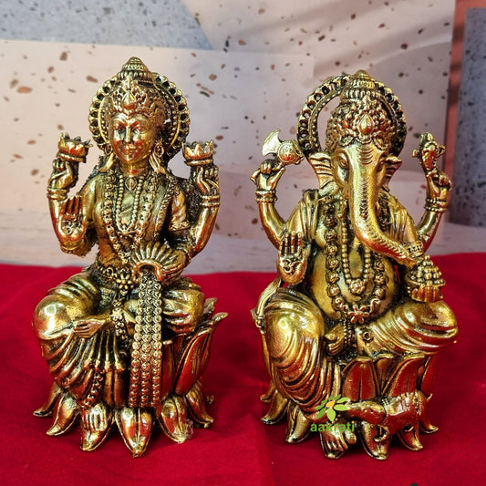 Brass Lakshmi Ganesh Pair| Divine Sculptures for Wealth and Harmony