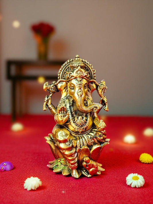 Aakrati Brass Handcrafted Ganesh Statue for Car Dashboard |God Ganesh Murti