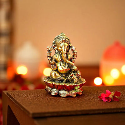 Aakrati Brass Lord Ganpati Sitting Statue for Temple| Worship Idol| Temple Decor| Lord Ganesh