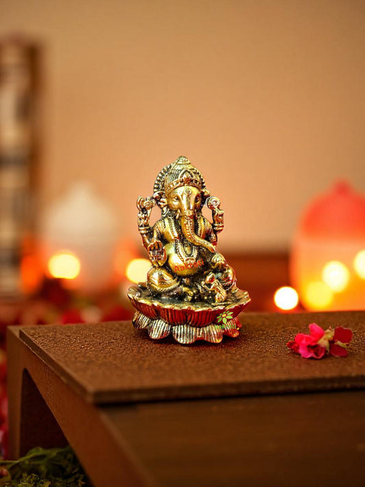 Aakrati Brass Lord Ganpati Sitting Statue for Temple| Worship Idol| Temple Decor| Lord Ganesh