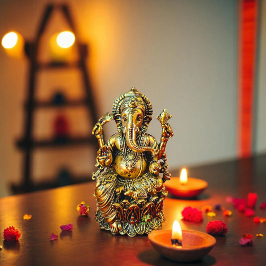 Brass Ganesh Sculpture| Lord Ganesh Idol Made By Aakrati| Decorative Items