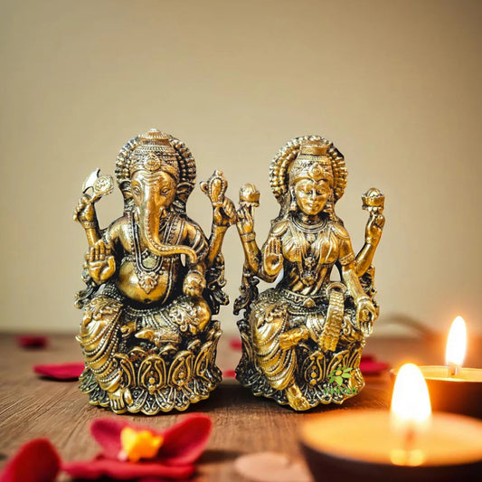 Aakrati Brass Laxmi Ganesh Idol for Diwali Pujan| Home & Temple Décor| Decorative Items| Puja Essentials