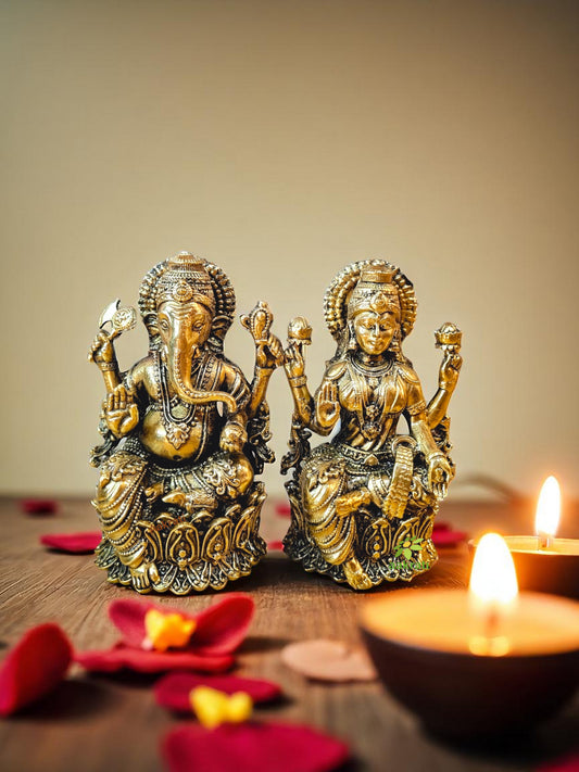 Aakrati Brass Laxmi Ganesh Idol for Diwali Pujan| Home & Temple Décor| Decorative Items| Puja Essentials