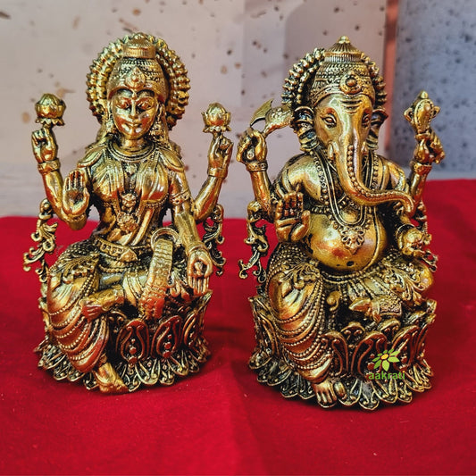 Aakrati Brass Laxmi Ganesh Idol for Diwali Pujan| Home & Temple Décor| Decorative Items| Puja Essentials