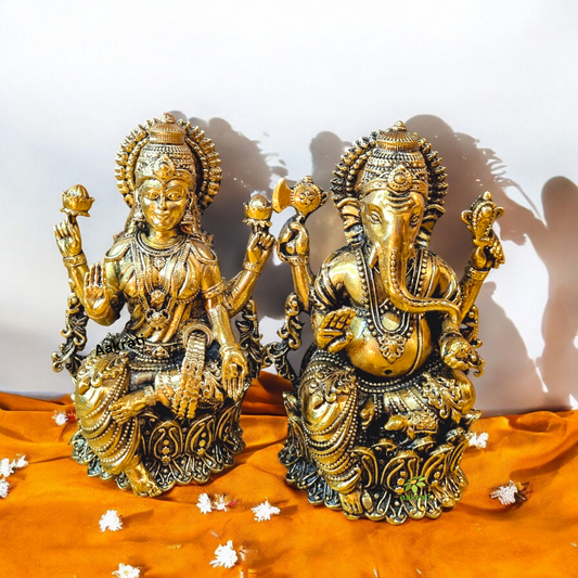 Brass Lakshmi Ganesh Pair| Divine Sculptures for Wealth and Harmony| Made By Aakrati
