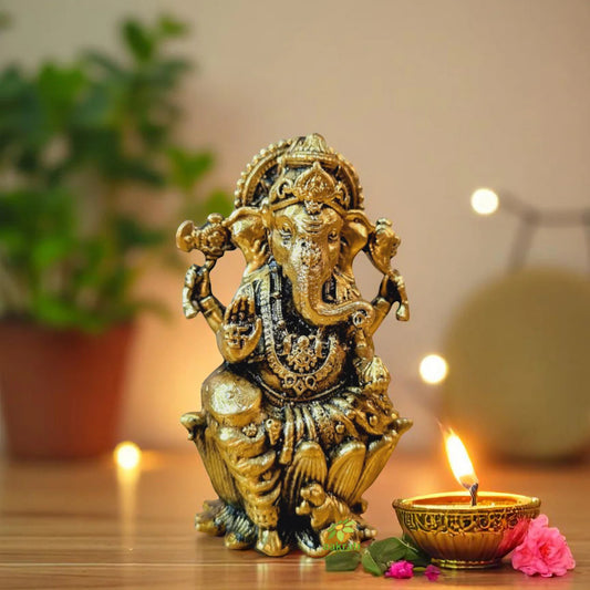 Sitting Lord Ganesha hand made brass metal decorative statue