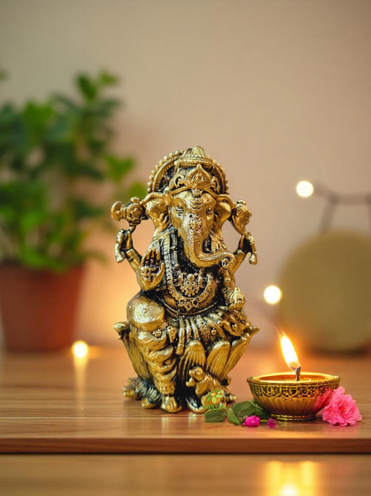 Sitting Lord Ganesha hand made brass metal decorative statue
