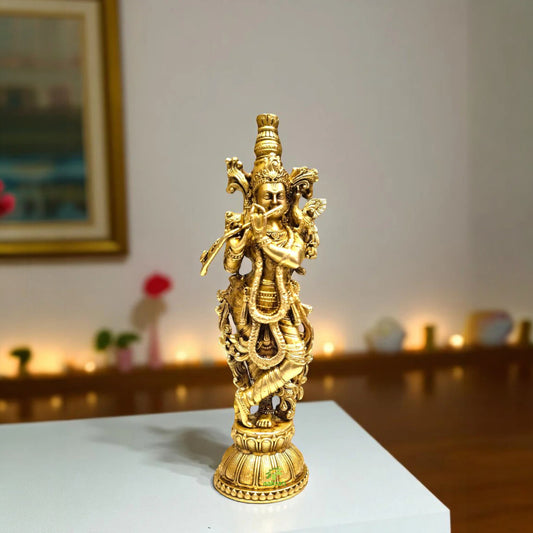 Aakrati Brass Murli Krishna Statue - Brass Krishna Idol Murti Statue Sculpture