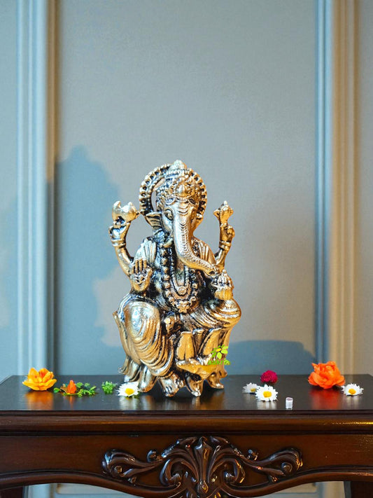 Aakrati Brass Lord Ganpati Sitting Statue for Temple| Worship Idol| Temple Decor| Lord Ganesh