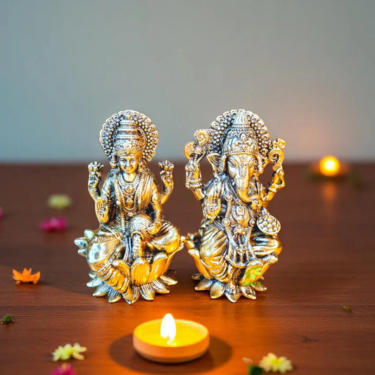 Aakrati Brass Laxmi Ganesh Idol for Diwali Pujan| Home & Temple Décor| Decorative Items| Puja Essentials