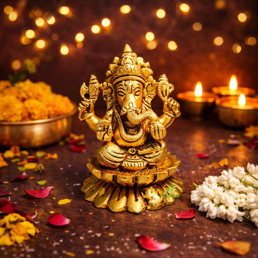 Brass Ganesh God idol for Diwali Pooja| Ganesh Statue for Home| Brass Ganesh murti (Yellow 3 inch)