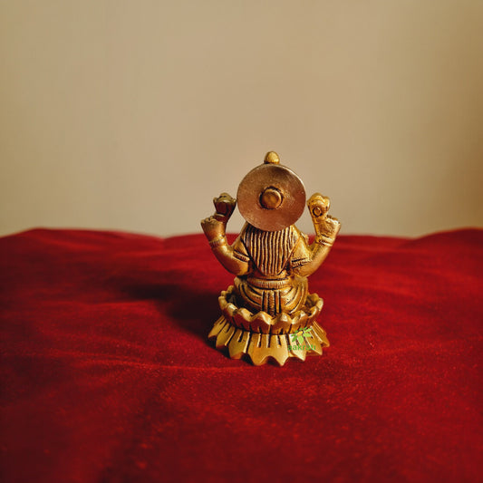 Goddess Laxmi Sitting On Lotus Brass Statue| Laxmi Idol| Temple Decor (Yellow, 2.5 inch)