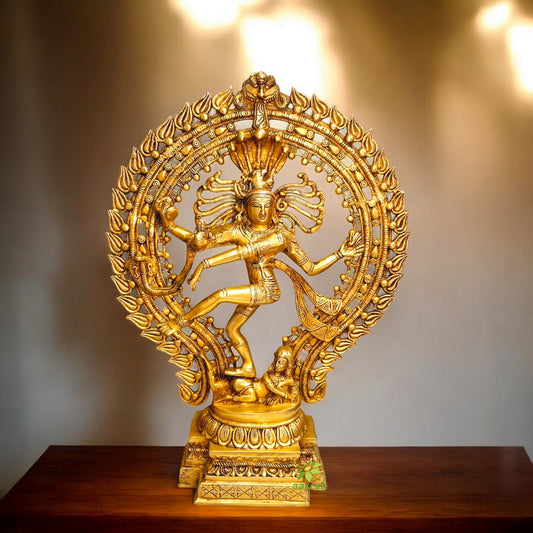22 inch Brass Dancing Shiva Nataraja Statue | Bronze Finish Shiv Nataraj Idol | Siva Natraja figurine | Lord Shiva Idol (Yellow, Height 22 Inch)