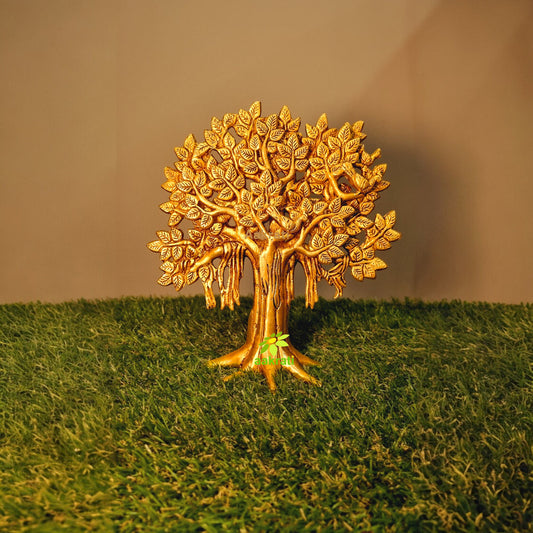 Traditional Brass Tree Sculpture | Luxury Table Decor for Indian Homes | Handcrafted Brass Tree Accent ( Yellow,9 inch)