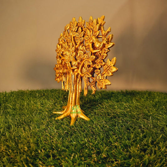 Traditional Brass Tree Sculpture | Luxury Table Decor for Indian Homes | Handcrafted Brass Tree Accent ( Yellow,9 inch)