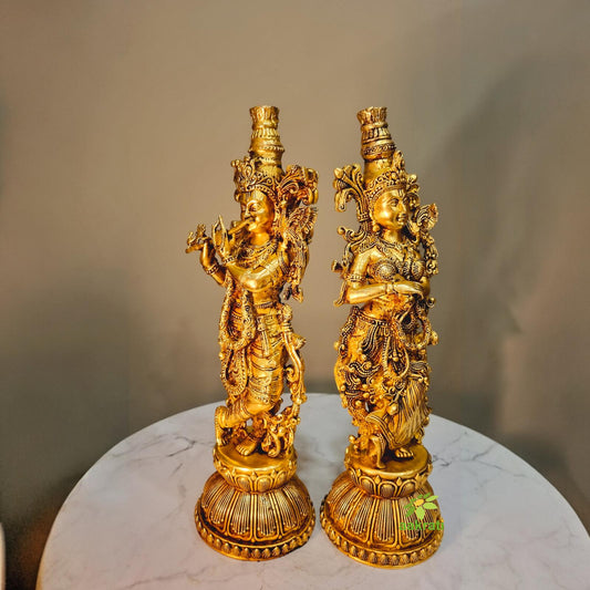 Graceful Lightweight Brass Radha Krishna Murti | Perfect for Pooja Room and Home Décor | Elegant Brass Radha Krishna Statue ( Yellow, 11 inch)