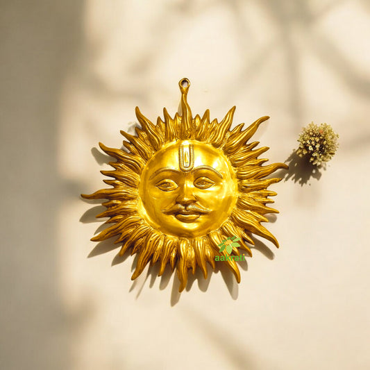 Brass Handmade Sun Face Wall Hanging | Unique Ethnic Indian Home Decor | Elegant Brass Handmade Sun Face Wall Art ( Yellow, 22 inch)
