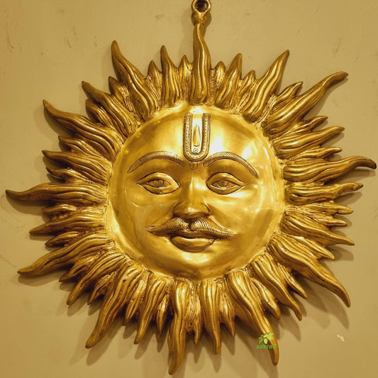 Brass Handmade Sun Face Wall Hanging | Unique Ethnic Indian Home Decor | Elegant Brass Handmade Sun Face Wall Art ( Yellow, 22 inch)