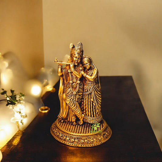Brass Gift Set – Radha Krishna Murti, Laxmi Narayan Idols & Diya Lamp | Ideal for Home Temple, Festival Rituals & Gifting