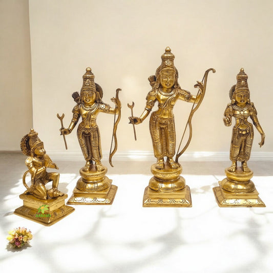 Premium Brass Ram Darbar Statue | Ideal for Gifting & Worship | Ram Darbar Brass Idol ( Yellow, 18 inch)