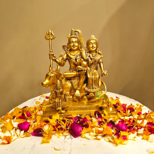 Brass Shiv Parivar Sculpture | Ideal for Devotional Homes & Temples | Premium Brass Shiv Parivar Murti ( Yellow, 9.5 inch)