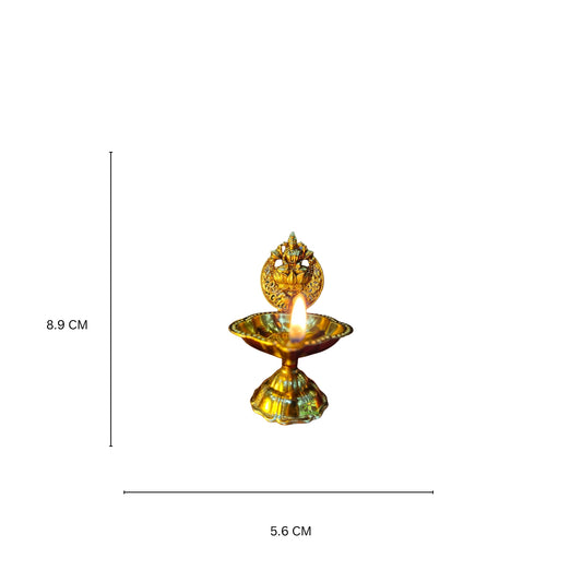 Handcrafted Brass Laxmi Diya for Pooja | Traditional Oil Lamp for Home Temple Decor |Light Weighted Decorative Oil Lamp for Mandir (Yellow, 3.5 Inch)
