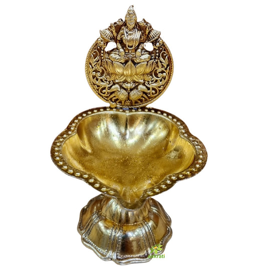 Handcrafted Brass Laxmi Diya for Pooja | Traditional Oil Lamp for Home Temple Decor |Light Weighted Decorative Oil Lamp for Mandir (Yellow, 3.5 Inch)