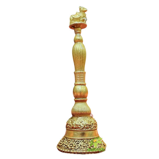 Light Weighted Pure Brass Hand Bell for Temple | Traditional Pooja Ghanti for Home & Mandir | Handcrafted Brass Pooja Bell (Yellow, 4.3 Inch)