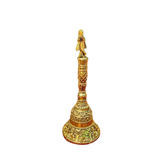 Spiritual Ghanti for Aarti & Rituals |Light Weighted  Brass Hand Ghanti for Pooja | Temple Bell with Clear Sound for Mandir Rituals (Yellow, 5.5 Inch)