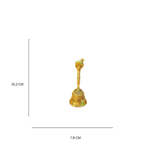 Antique Brass Hand Bell for Puja | Indian Temple Ghanti for Daily Rituals |Light Weighted  Handcrafted Brass Pooja Bell (Yellow, 6 Inch)