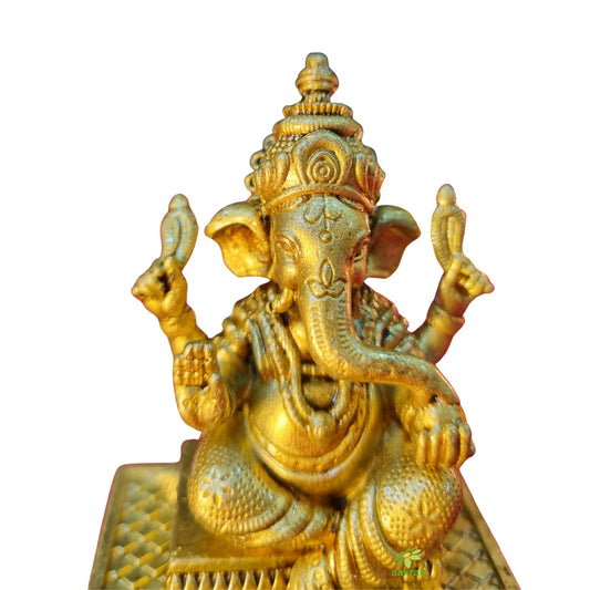 Antique Brass Ganesha Idol for Puja | Hindu God Murti for Mandir Decor | Light Weighted Ganpati Murti for Festive & Spiritual Use (Yellow, 3 Inch)