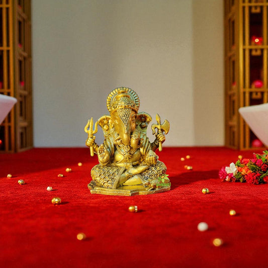Ganesh Murti in Brass for Puja Room | Home Temple Decor & Religious Gift Item | Light Weighted Brass Ganesh Statue (Yellow, 2.5 Inch)