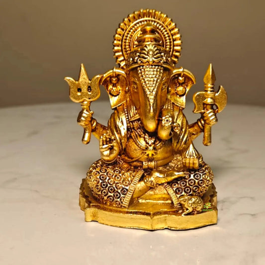 Pure Brass Ganesh Idol for Home Temple,| Spiritual Brass Idol for Home Temple| Temple Decoration & Festive Return Gifts| Brass Ganesh Idol for Home Decor,| (Yellow, 3 Inches) Aakrati