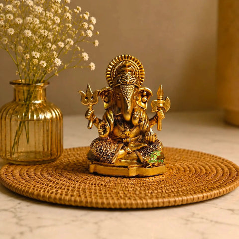 Pure Brass Ganesh Idol for Home Temple,| Spiritual Brass Idol for Home Temple| Temple Decoration & Festive Return Gifts| Brass Ganesh Idol for Home Decor,| (Yellow, 3 Inches)